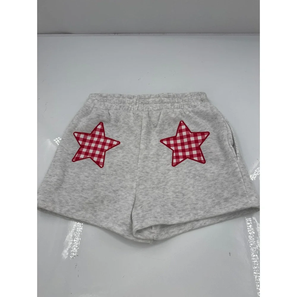 No Comment Girls USA Gingham Graphic Tee and Star Shorts Set White Gray Size 7/8